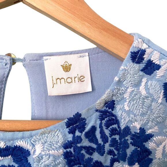 J.Marie Palmer Blue Dress with Floral Embroidery with Pockets in Size Small - Picture 10 of 11